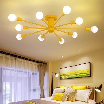 Multi Light Open Bulb Chandelier Light Colorful Nordic Bedroom Metal Suspension Light