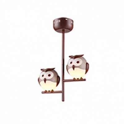 Cute Owl Design Hanging Lamp Animals&Insects Kindergarten Plastic 1/2/3/4 Lights Chandelier Light in Bronze