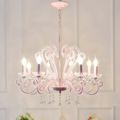 Contemporary Chandelier 6/8 Light Candle Style Pink Crystal Chandelier with Crystal Balls