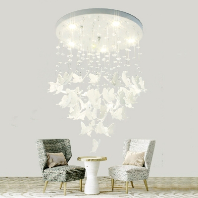 Contemporary Light Fixtures Beaded Chandelier Butterfly Flush Mount Crystal Chandelier in White
