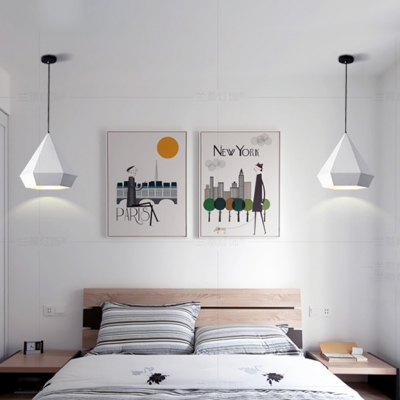 Metallic Diamond Pendant Lamp Nordic Style Bedroom 1 Light Suspension Light for Children