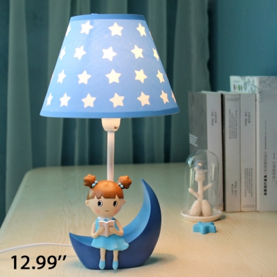 Adorable Star Design Table Light with Little Girls Decoration Bedroom Blue Fabric Shade 1 Light Reading Light