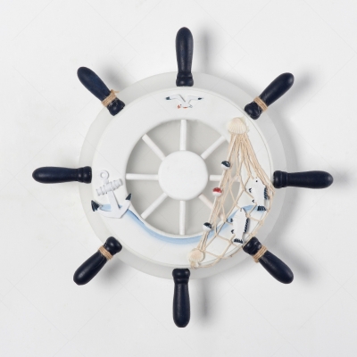 Mediterranean Ship Wheel Wall Lamp Boys Room Acrylic LED Wall Lighting in White/Blue