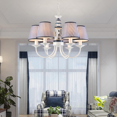 Navy Blue Trellis Chandelier Light Fabric 6 Lights Suspension Light for Children Room