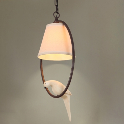 Metallic Loop Pendant Light with Bird Lodge Style 1 Head Drop Ceiling Lighting in Beige
