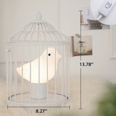 Kids Bedroom Bird Table Lamp with Gray Metal Cage 