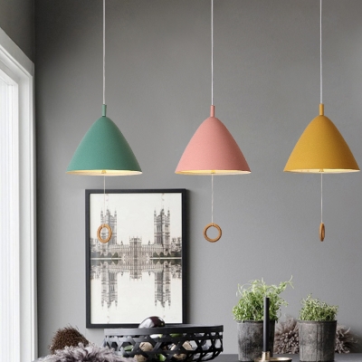 Conical 1 Light Pendant Lamp Colorful Macaron Metal Hanging Lamp for Corridor Kitchen