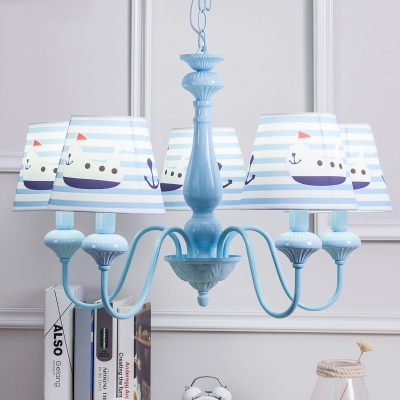 5 Lights Strips Ceiling Chandelier Nautical Boys Room Light Fabric Suspended Light in Blue