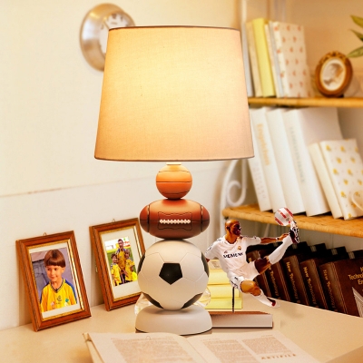 White Drum Table Lamp Sports Theme Fabric 1 Head Standing Table Light for Boys Bedroom