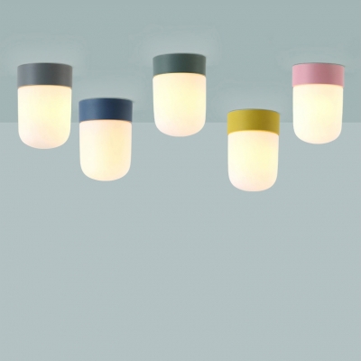 Frosted Glass Bullet Ceiling Light Colorful Macaron Flush Light Fixture for Corridor Hallway
