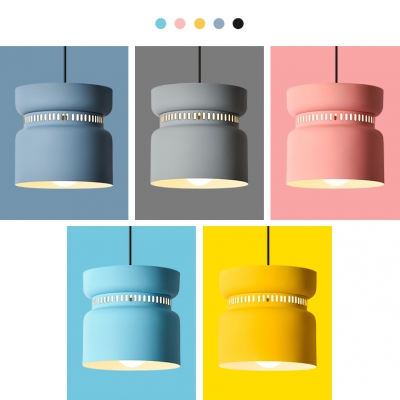 Metal Pendant Lamp with Cylinder Shade Modern Fashion 1 Light Suspended Light for Kids