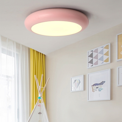 Metal Round Flush Light Fixture Macaron Nordic Colorful Kids Children Room LED Flush Mount