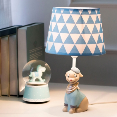 Shaded 1 Head Reading Light with Dog White Finish Fabric Shade Standing Table Light for Kids