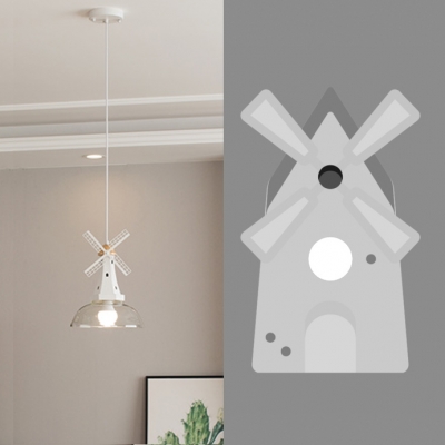 Windmill White 1 Light Hanging Pendant  with Glass Dome Shade