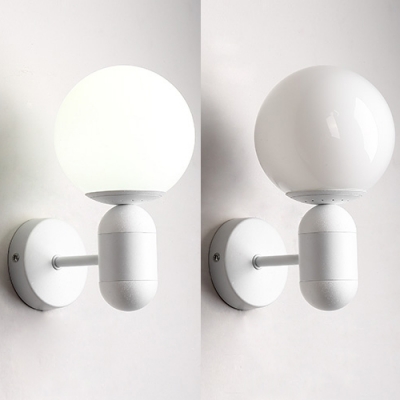 White Glass Armed Wall Lamp Simplicity Modern Hallway 1 Head Wall Light Sconce for Children