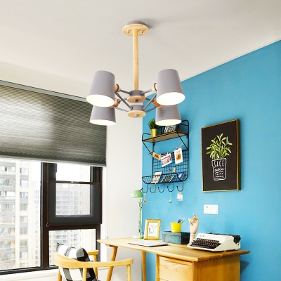 Metal Suspension Light with Coolie Shade Colorful Simple 4/6 Lights Chandelier Lamp for Bedroom