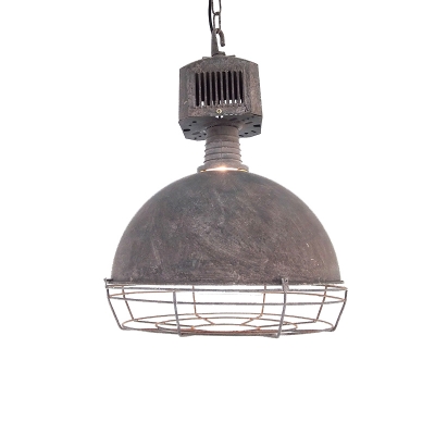 1 Light Weathered Iron Wire Cage Hanging Pendant Light in Heavy Industry Style