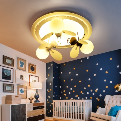 Bee Shape LED Flush Mount Children Bedroom Opal Glass 1/2/3 Light Decorative Lighting Fixture