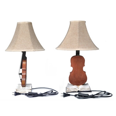 Fabric Bell Shade Standing Table Lamp with Violin Vintage Retro 1 Head Table Lamp for Kids