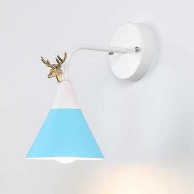 Cone Shade Wall Light Modern Macaron Metal 1 Head LED Wall Sconce with Antler Decoration
