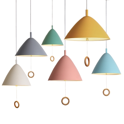 Conical 1 Light Pendant Lamp Colorful Macaron Metal Hanging Lamp for Corridor Kitchen