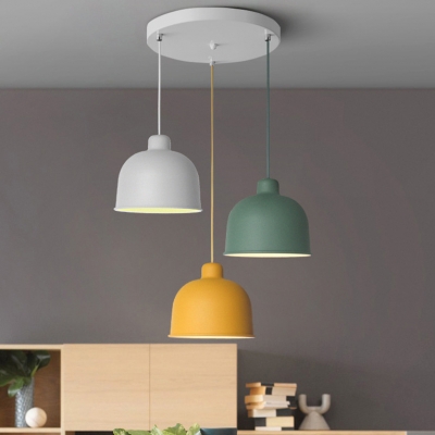 Minimalist Colorful Dome Lighting Fixture Metallic 3 Light Ceiling Pendant Light for Living Room