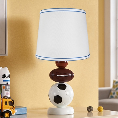 White Drum Table Lamp Sports Theme Fabric 1 Head Standing Table Light for Boys Bedroom