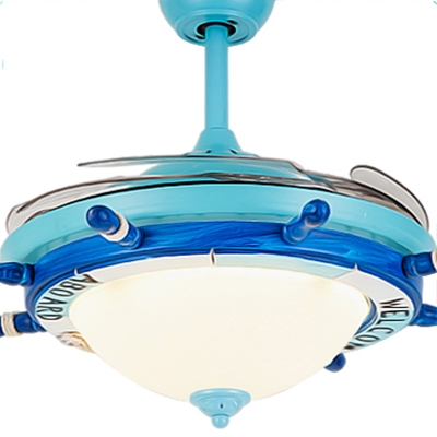 Nautical Style Reversible Bowl Shade Metal Ceiling Fan Light in Blue/White