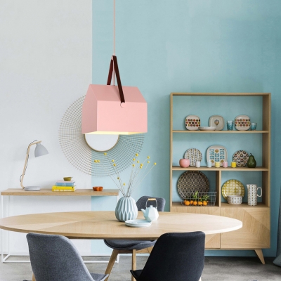 Geometric Pendant Lamp Minimalist Macaron Metal 1 Light Drop Ceiling Lighting for Girls Bedroom