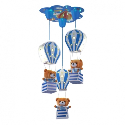 Adorable Bear 3 Lights Suspended Light Blue/Pink Wooden Ceiling Pendant Lamp for Baby Kids Room