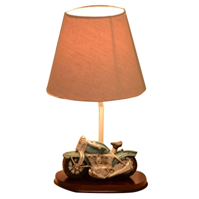 Vintage Tapered Table Lamp with Motorcycle Base Fabric Shade 1 Bulb Standing Table Light for Bedside