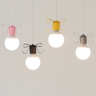 Metallic Hanging Light with Ribbon Decoration Modern 1 Bulb Suspension Light for Girls Room