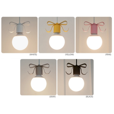 Metallic Hanging Light with Ribbon Decoration Modern 1 Bulb Suspension Light for Girls Room