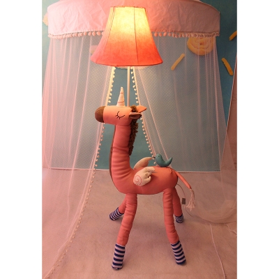 1 Head Unicorn Standing Light Kids Room Bedside White/Gray/Pink Fabric Shade Floor Lamp