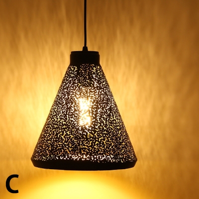 Vintage Style Hollowed-Out Metal Shade Single Head Pendant Light 7 Designs for Option