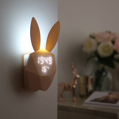 Wireless USB bunny Girls Bed Night Light with Alarm Clock in White/Pink