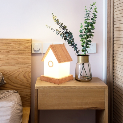 Wood Kids Bedroom Mini Desk Lamp in House Shape