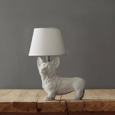 Dog White Table Lamp for Kids Bedroom with Linen Shade