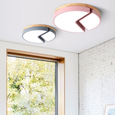 Wooden Ceiling Flush Mount with Drum Colorful Macaron LED Flushmount for Children Room