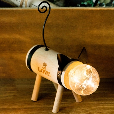 Cat Shape Open Bulb Wooden Night Light Battery-Operated