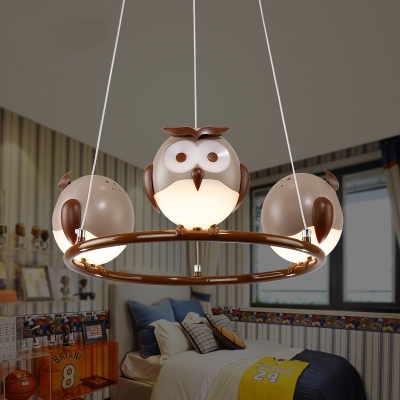 Cute Owl Design Hanging Lamp Animals&Insects Kindergarten Plastic 1/2/3/4 Lights Chandelier Light in Bronze