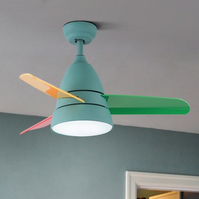 Colorful Blade Children Ceiling Fan with Light Globe 14.18'' Wide White/Green Kids Bedroom Ceiling Light ( 3-Blade )
