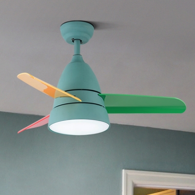 Colorful Blade Children Ceiling Fan with Light Globe 14.18'' Wide White/Green Kids Bedroom Ceiling Light ( 3-Blade )