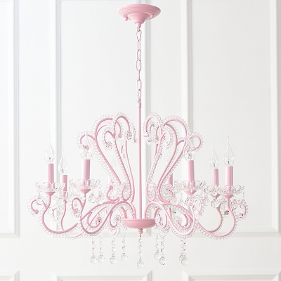 Contemporary Chandelier 6/8 Light Candle Style Pink Crystal Chandelier with Crystal Balls