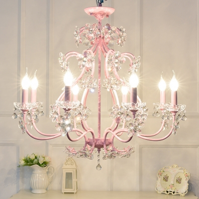 Contemporary Kid Crystal Chandelier Pink Blooming Bouquet Crystal Chandelier with Crystal Balls 