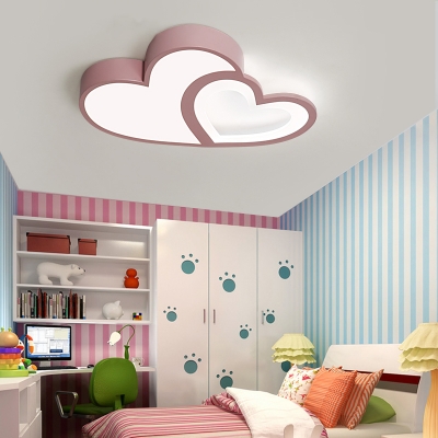 Girls Bedroom Loving Heart Ceiling Light Acrylic Decorative Ceiling Flush Mount in Blue/Pink