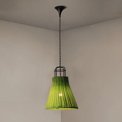 Wire Guard Grey/Grass Green Cane Shade Pendant Light in Country Style 2 Designs for Choice