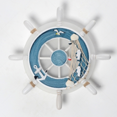 Mediterranean Ship Wheel Wall Lamp Boys Room Acrylic LED Wall Lighting in White/Blue