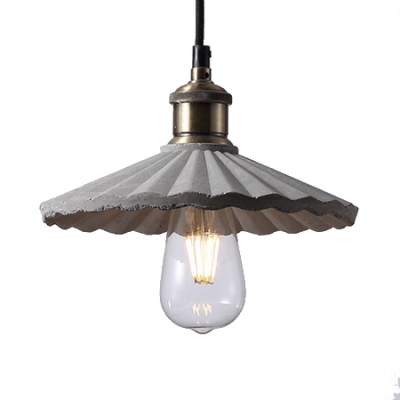 Industrial Style 1-Light Hanging Pendant Lamp with Scalloped Edged Cement Shade for Restaurant