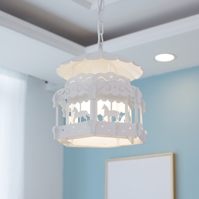 Merry-Go-Round/Bird Cage White Single Hanging Pendant Light for Girls Room